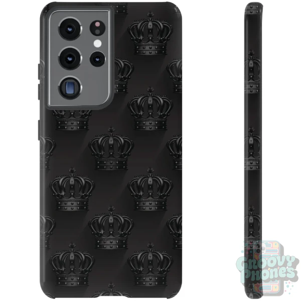 Phone Cases - Black on Black King's Crown Pattern - Samsung Galaxy S10 S20 S21 - Cell Phone - Tough Cases