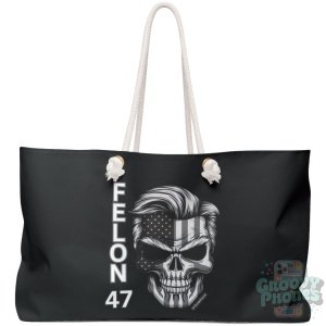 Felon 47 - Skull - Trump 2024 - Grayscale - Iconic Hair and Eyebrows - Weekender Bag - Tote