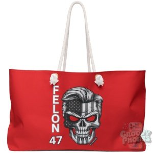 Felon 47 - Skull - Trump 2024 - Grayscale - Iconic Hair and Eyebrows - Red - Weekender Bag - Tote